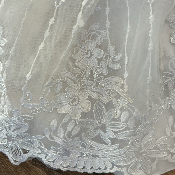 Pink butterfly asymmetrical girls white sparkle tulle floral design dress sz 2T - Picture 4 of 16